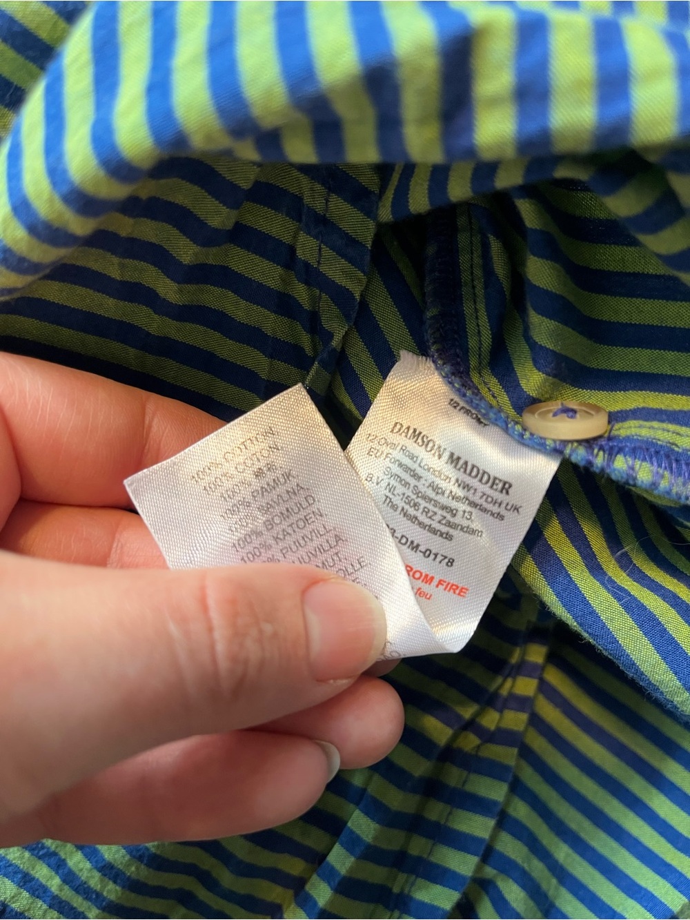 Damson Madder Cotton Fontaine Blouse Blue/Green Stripes Cottagecore - Picture 8 of 9